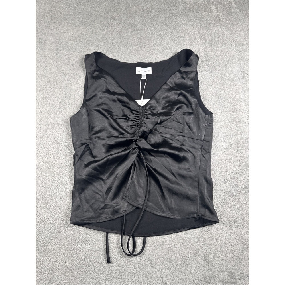 Lucy Paris Women's Black Tie Front Sleeveless Blouse XS‎ New